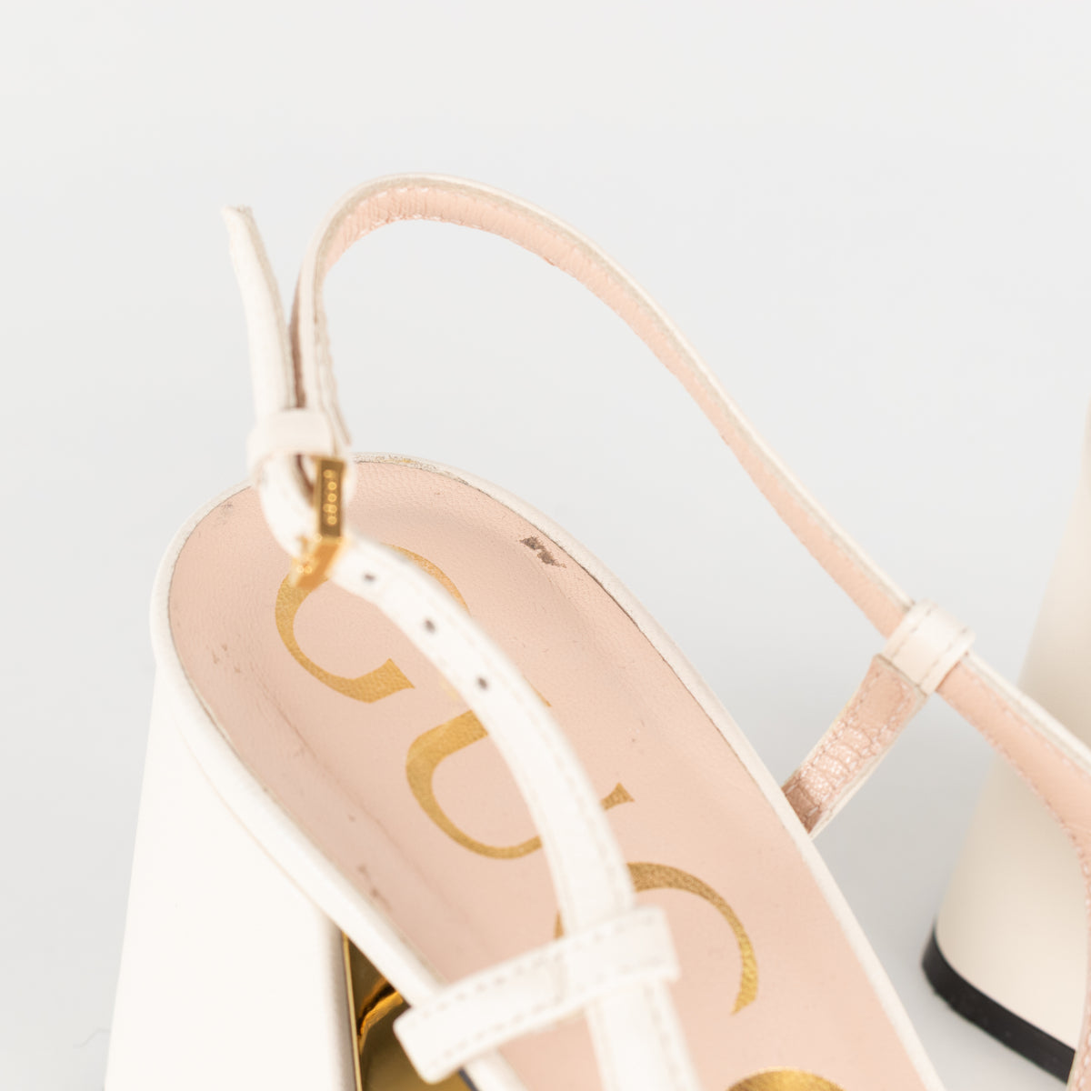Gucci Cream Horsebit Heeled Slingbacks
