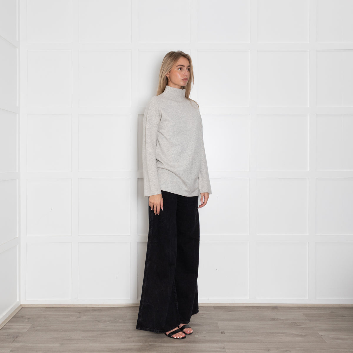 Me+Em Light Grey Cotton Wool Blend Funnel Neck Jumper