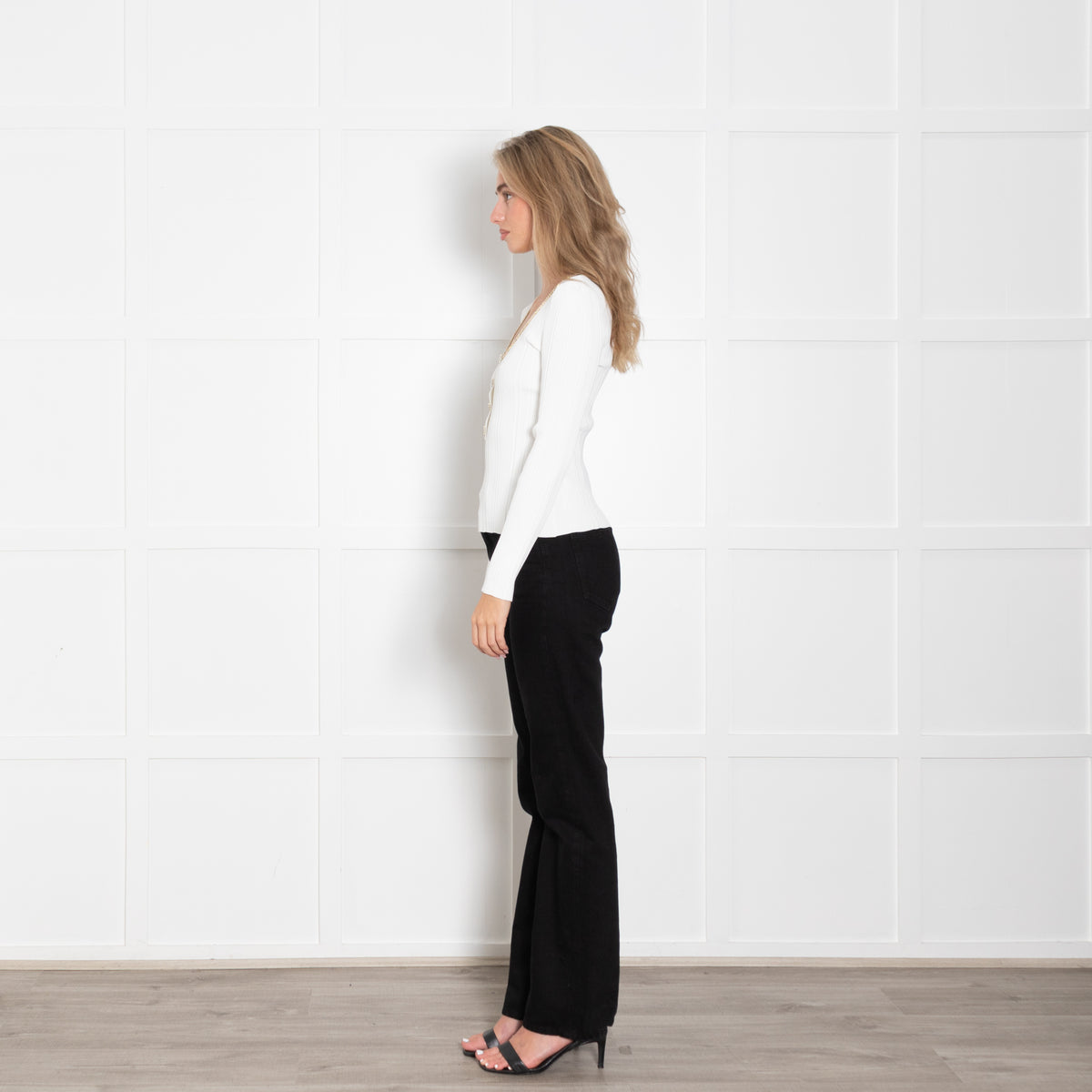 Self Portrait White Knit Top with Diamante Trim