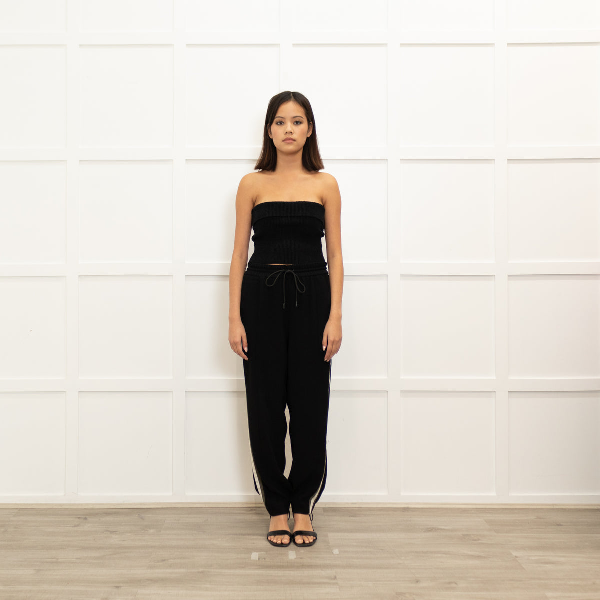 Me + Em Black Cream Side Stripe Joggers