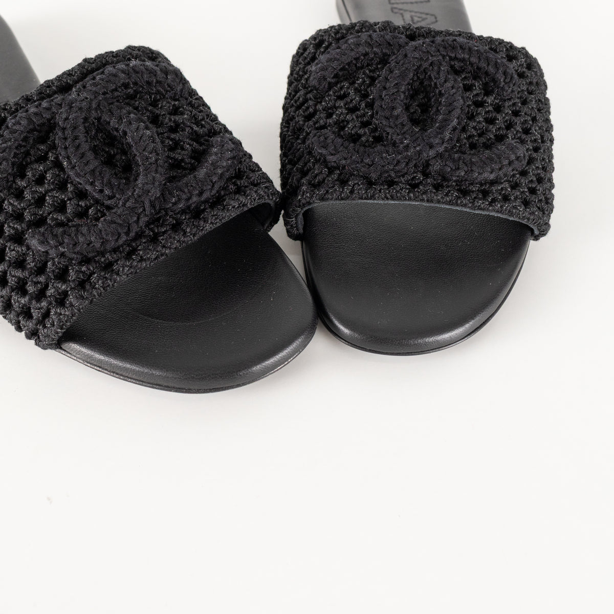 Chanel Black Crochet CC Sliders
