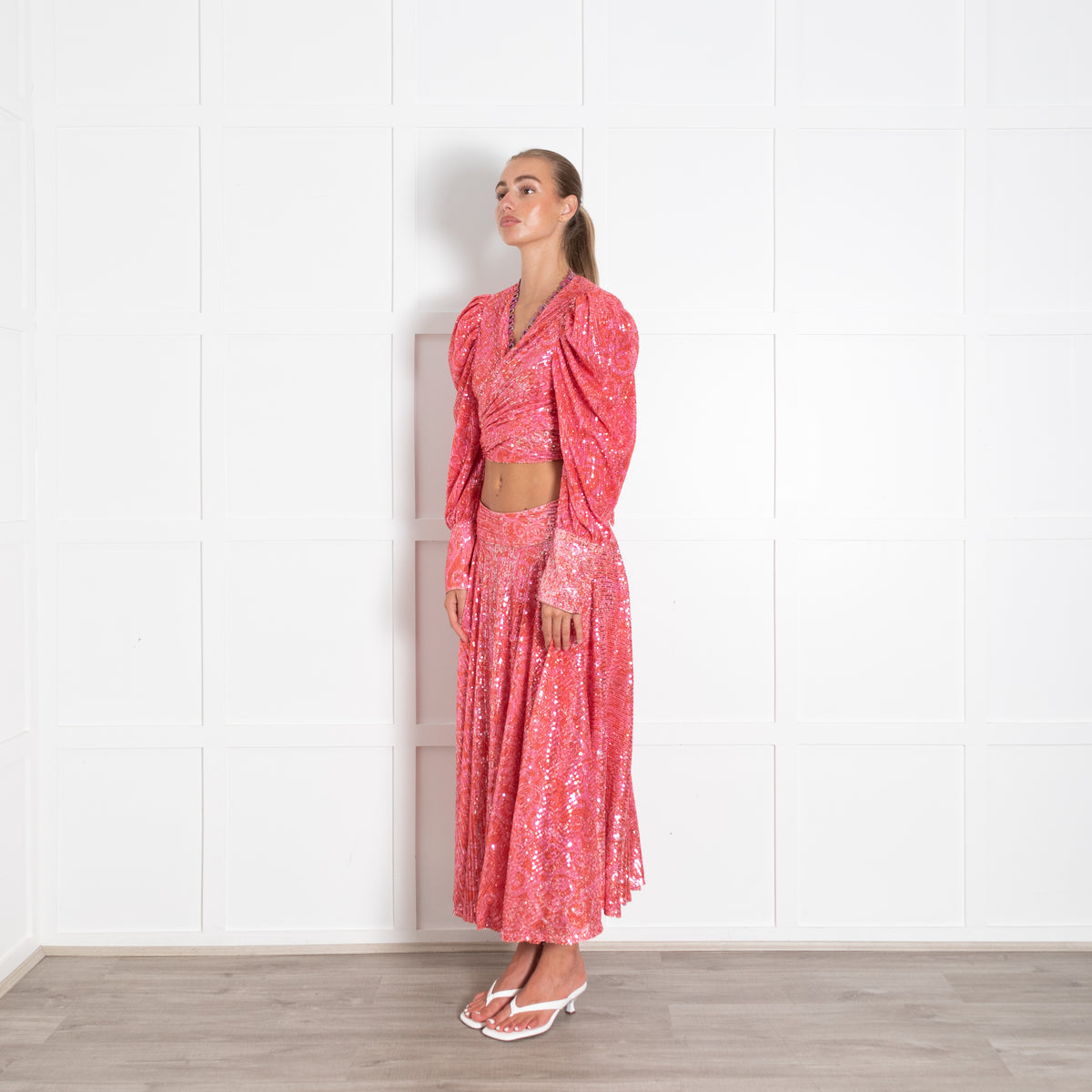 Celia B Red Pink Sequinned A-Line Skirt