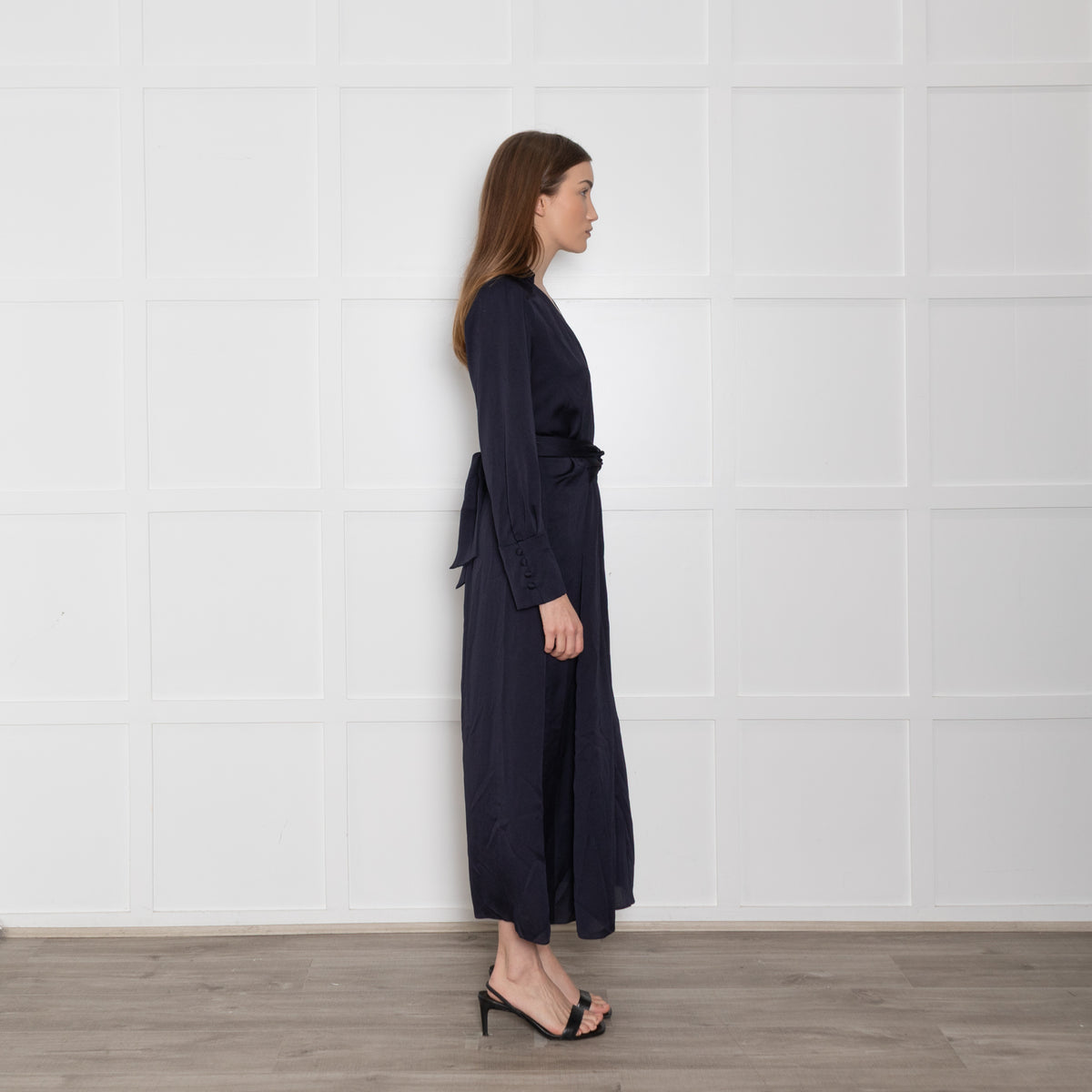 Riani Navy Drape Midi Dress with Tie Waist