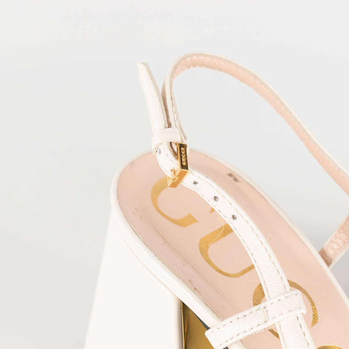 Gucci Cream Horsebit Heeled Slingbacks