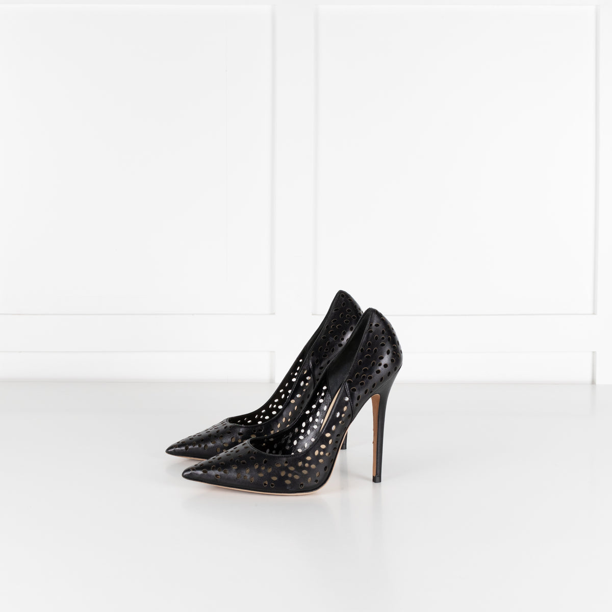 Jimmy Choo Black Perforated Leather Heeled Pointy Shoes