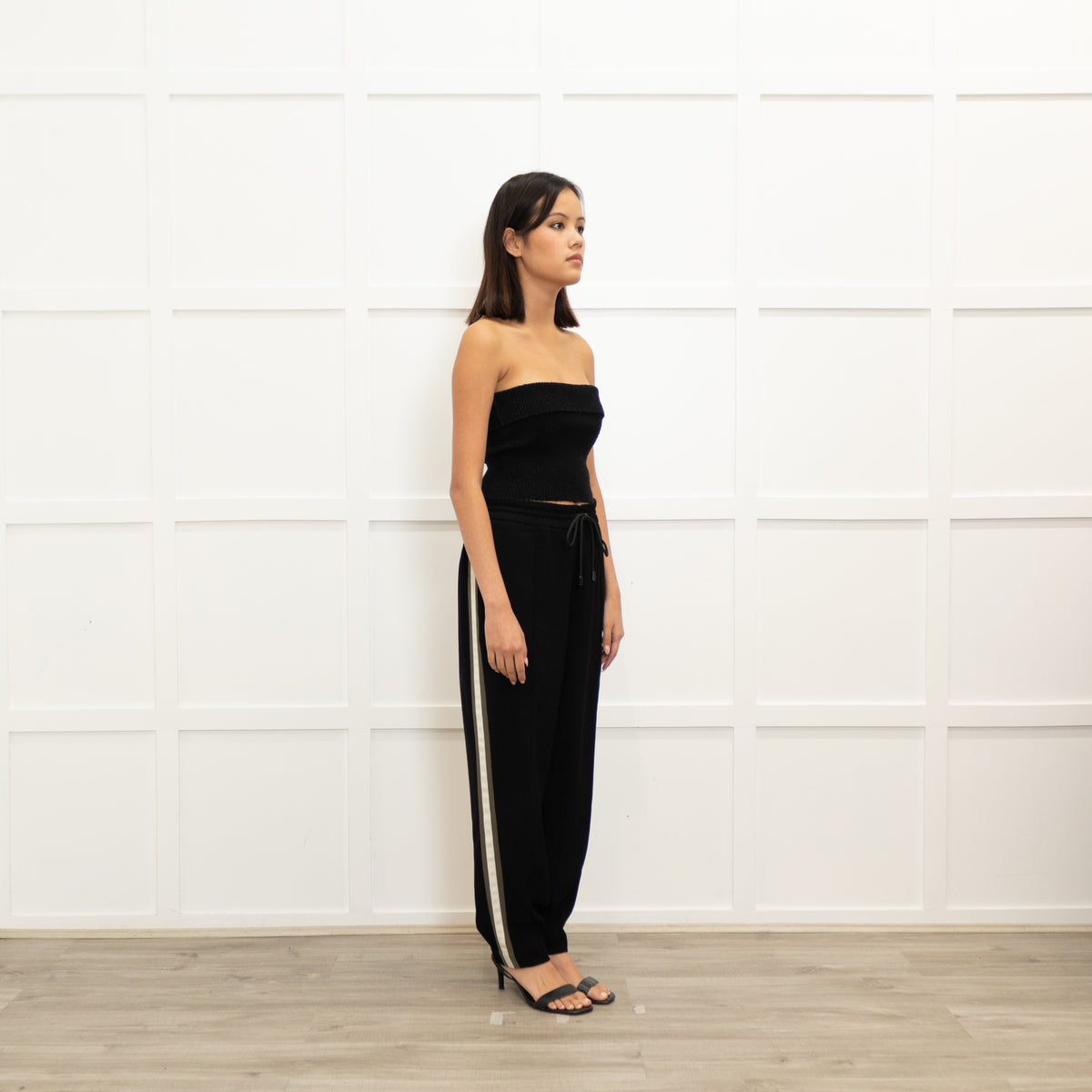 Me + Em Black Cream Side Stripe Joggers