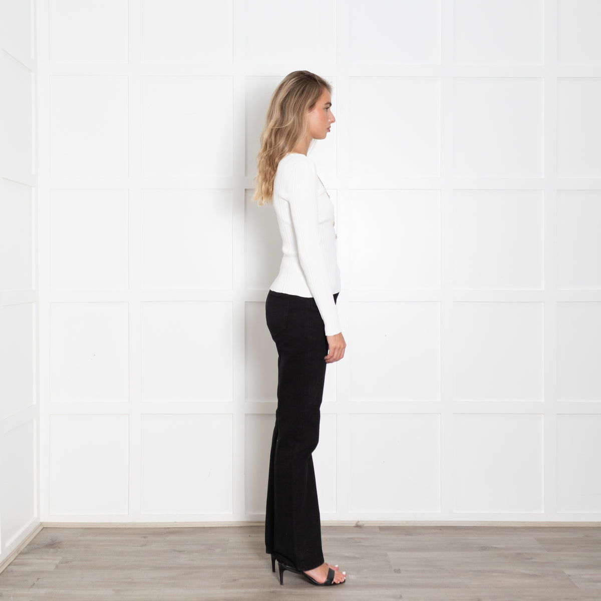 Self Portrait White Knit Top with Diamante Trim