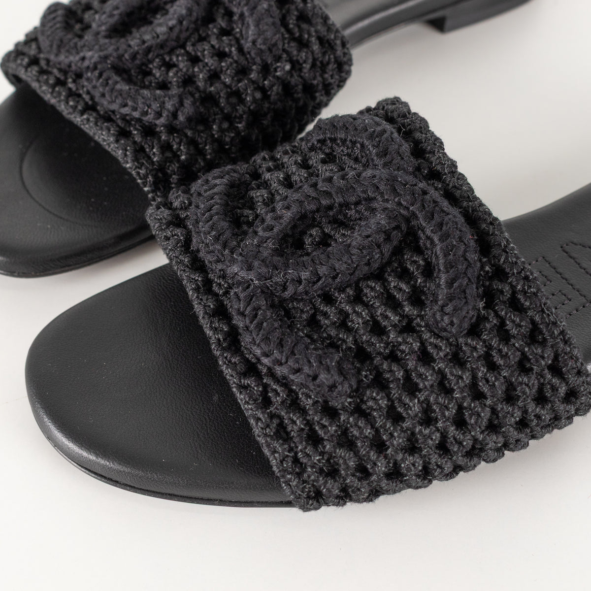 Chanel Black Crochet CC Sliders