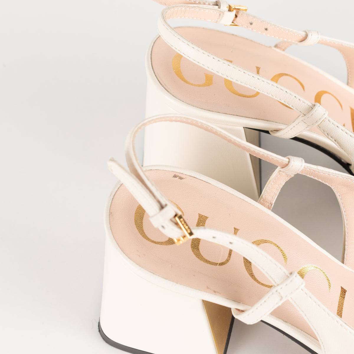 Gucci Cream Horsebit Heeled Slingbacks