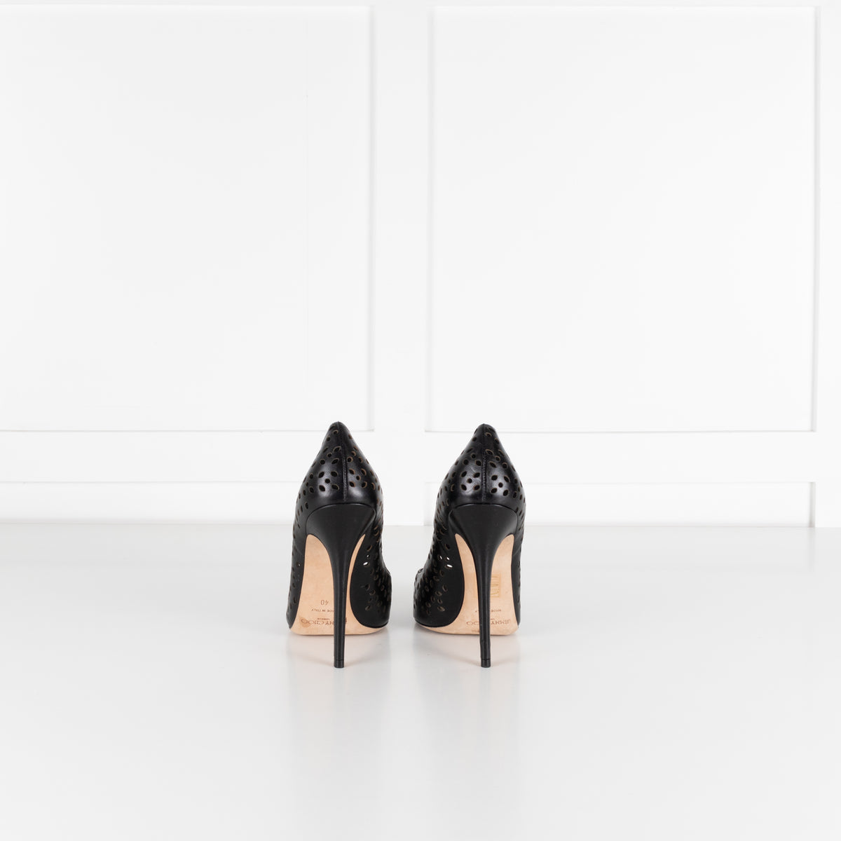 Jimmy Choo Black Perforated Leather Heeled Pointy Shoes