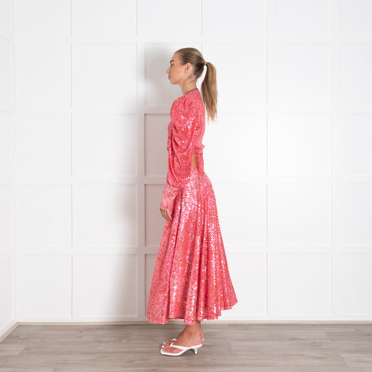 Celia B Red Pink Sequinned A-Line Skirt