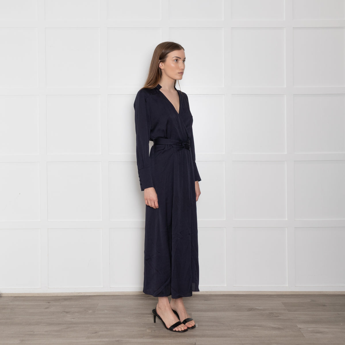 Riani Navy Drape Midi Dress with Tie Waist