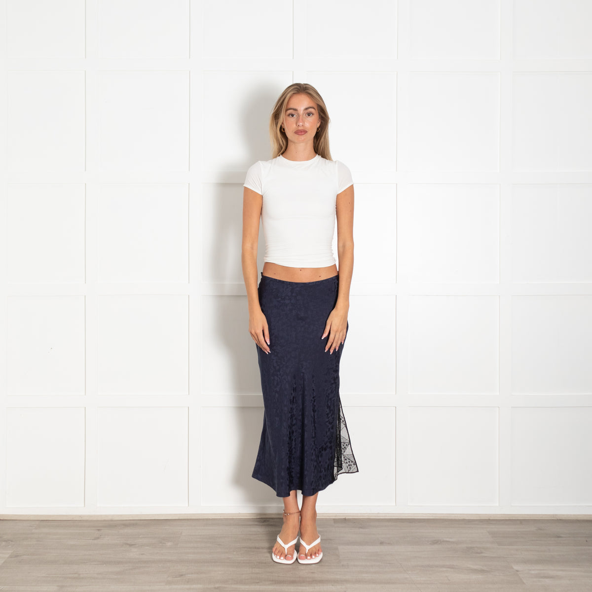 Zadig & Voltaire Navy Silk Skirt With Lace Detail