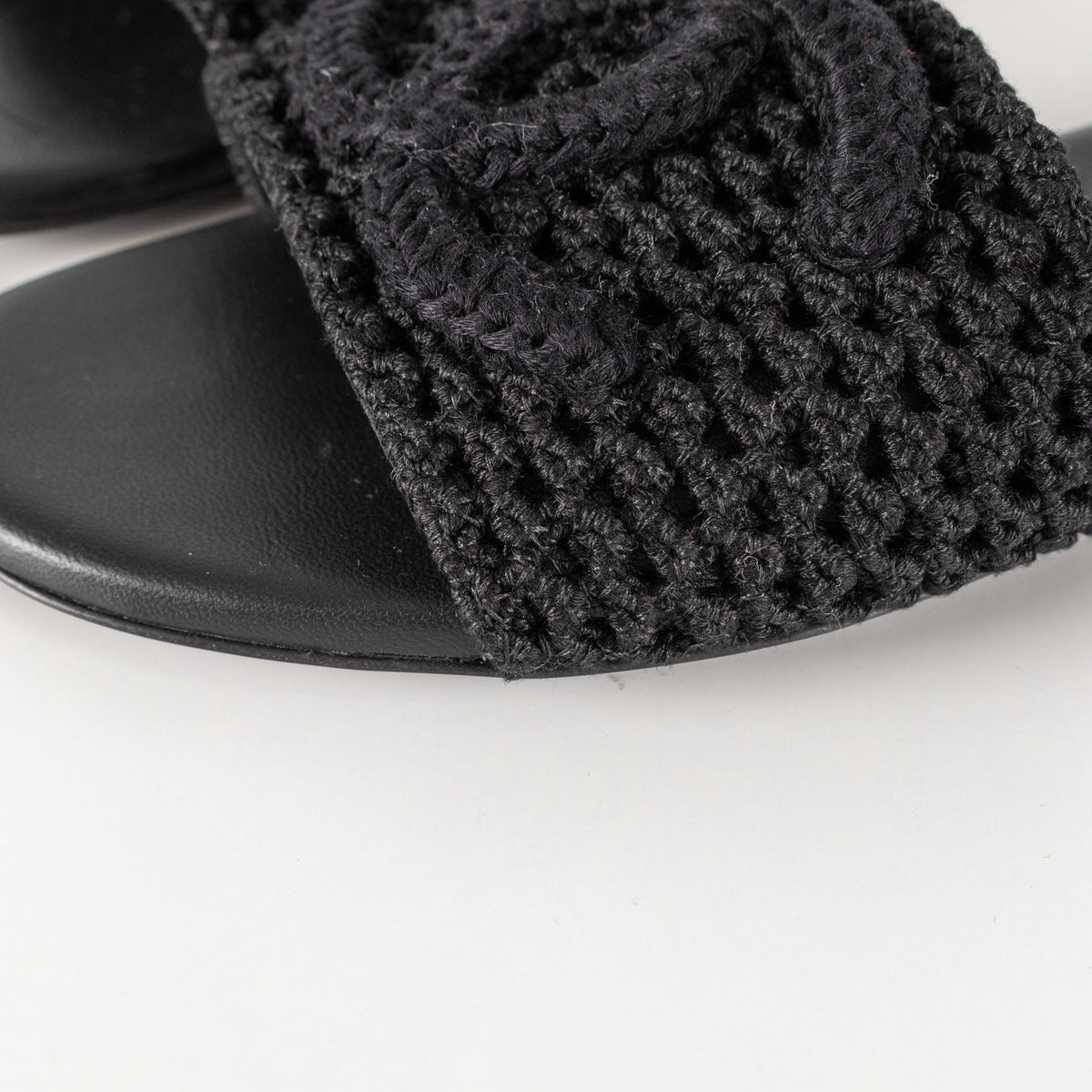 Chanel Black Crochet CC Sliders