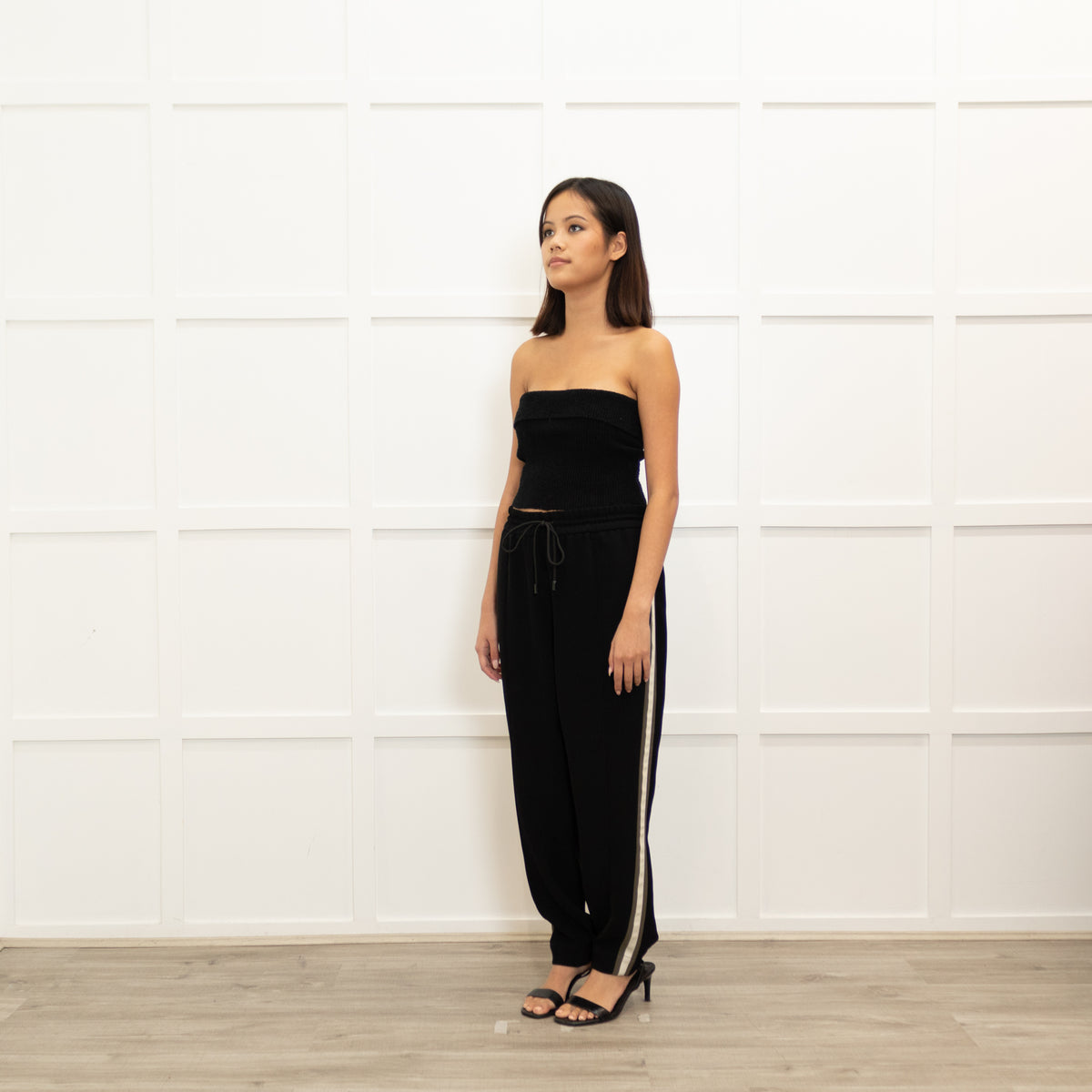 Me + Em Black Cream Side Stripe Joggers