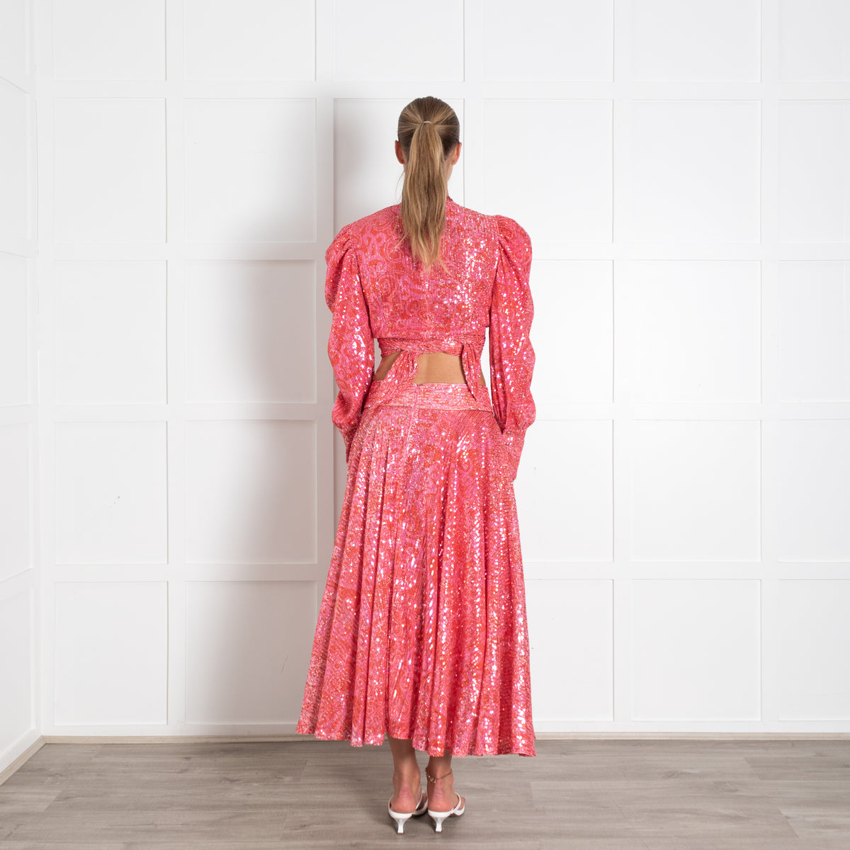 Celia B Pink Red Sequinned Tie Front Top