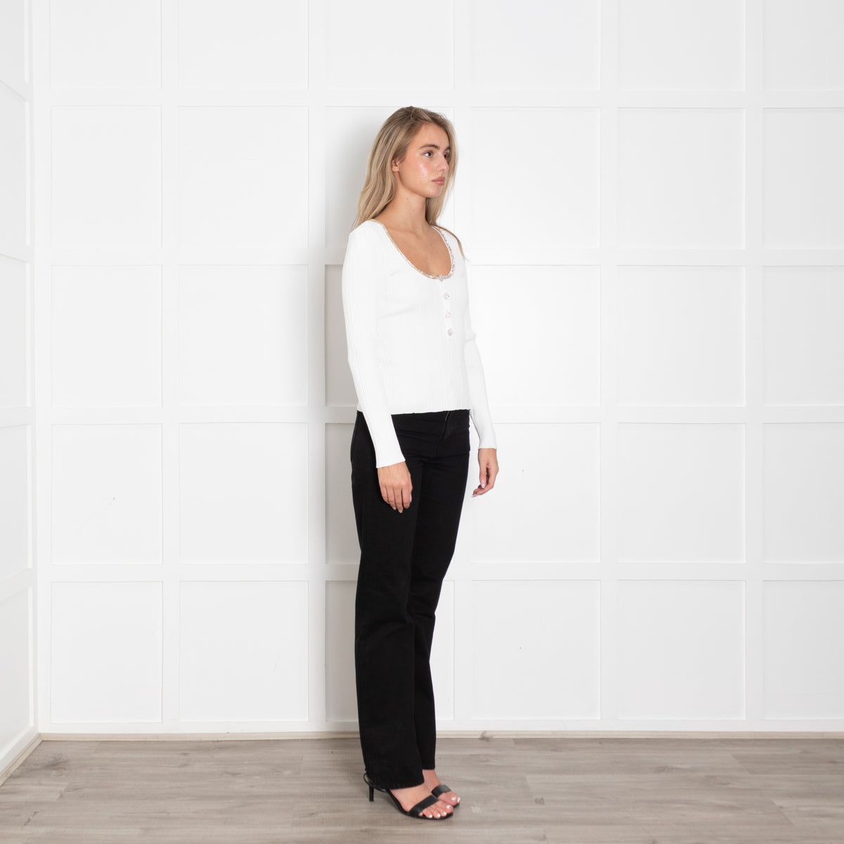 Self Portrait White Knit Top with Diamante Trim