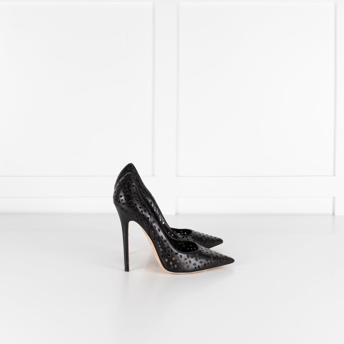 Jimmy Choo Black Perforated Leather Heeled Pointy Shoes