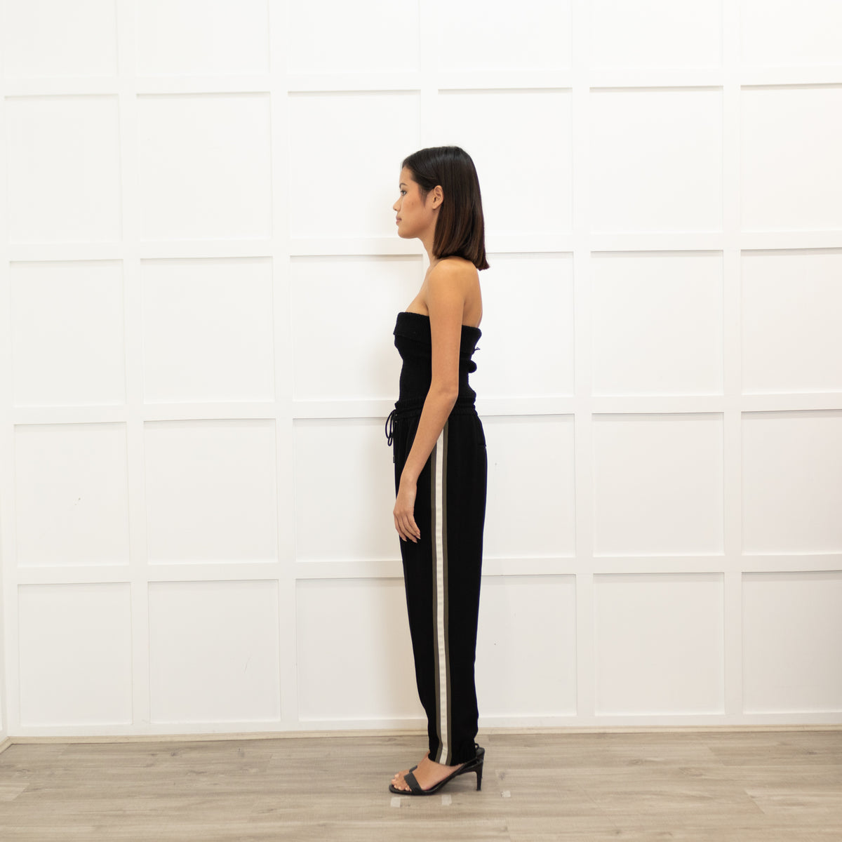 Me + Em Black Cream Side Stripe Joggers