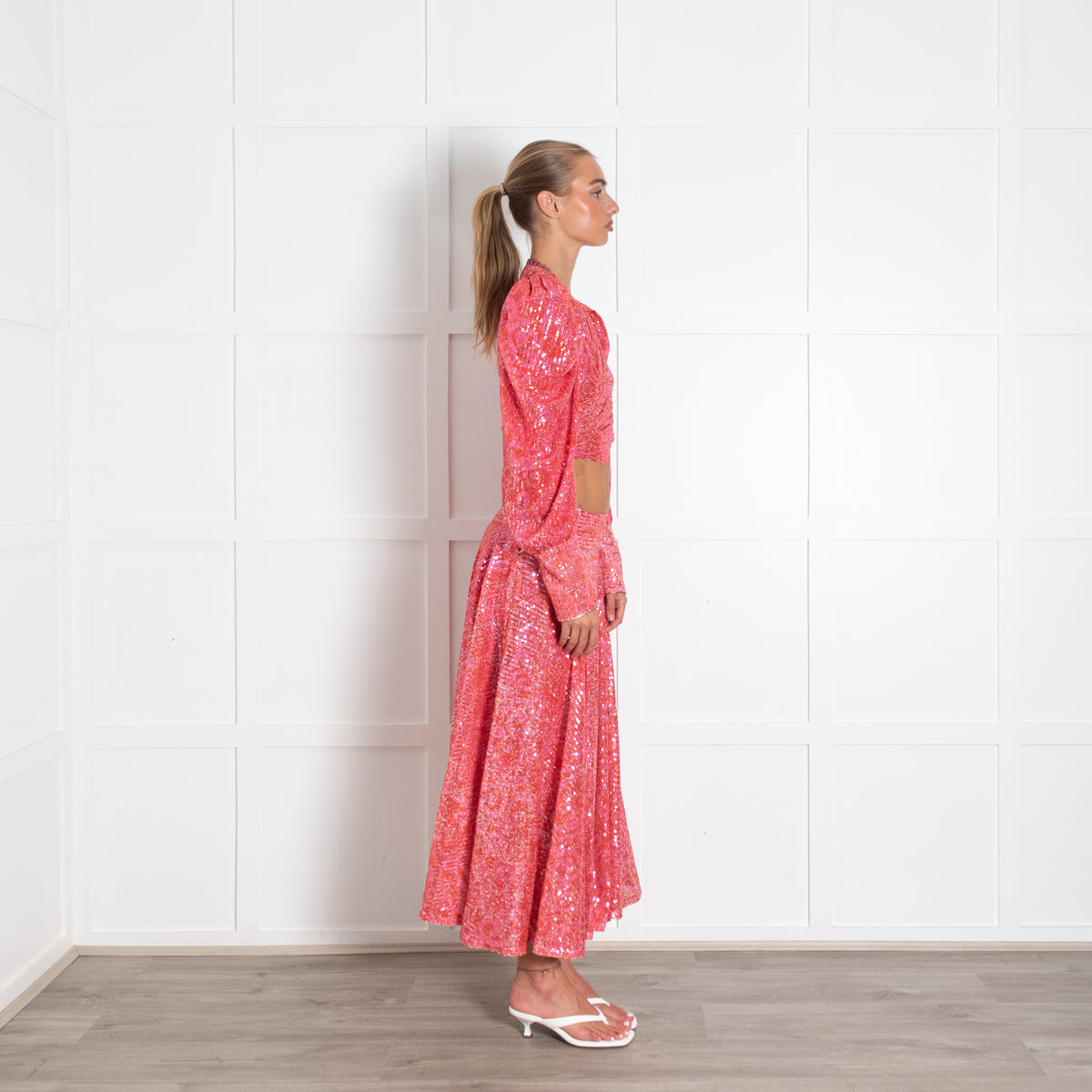 Celia B Pink Red Sequinned Tie Front Top