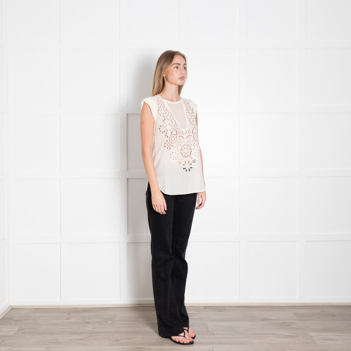 Rebecca Taylor Cream Embroidered Sleeveless Top
