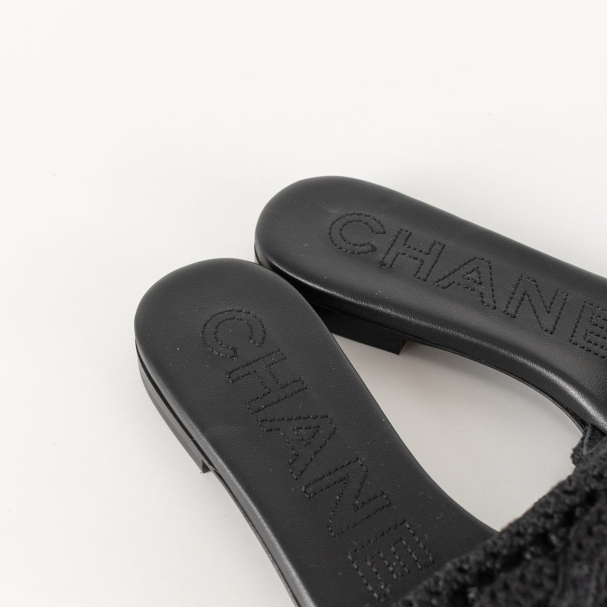Chanel Black Crochet CC Sliders