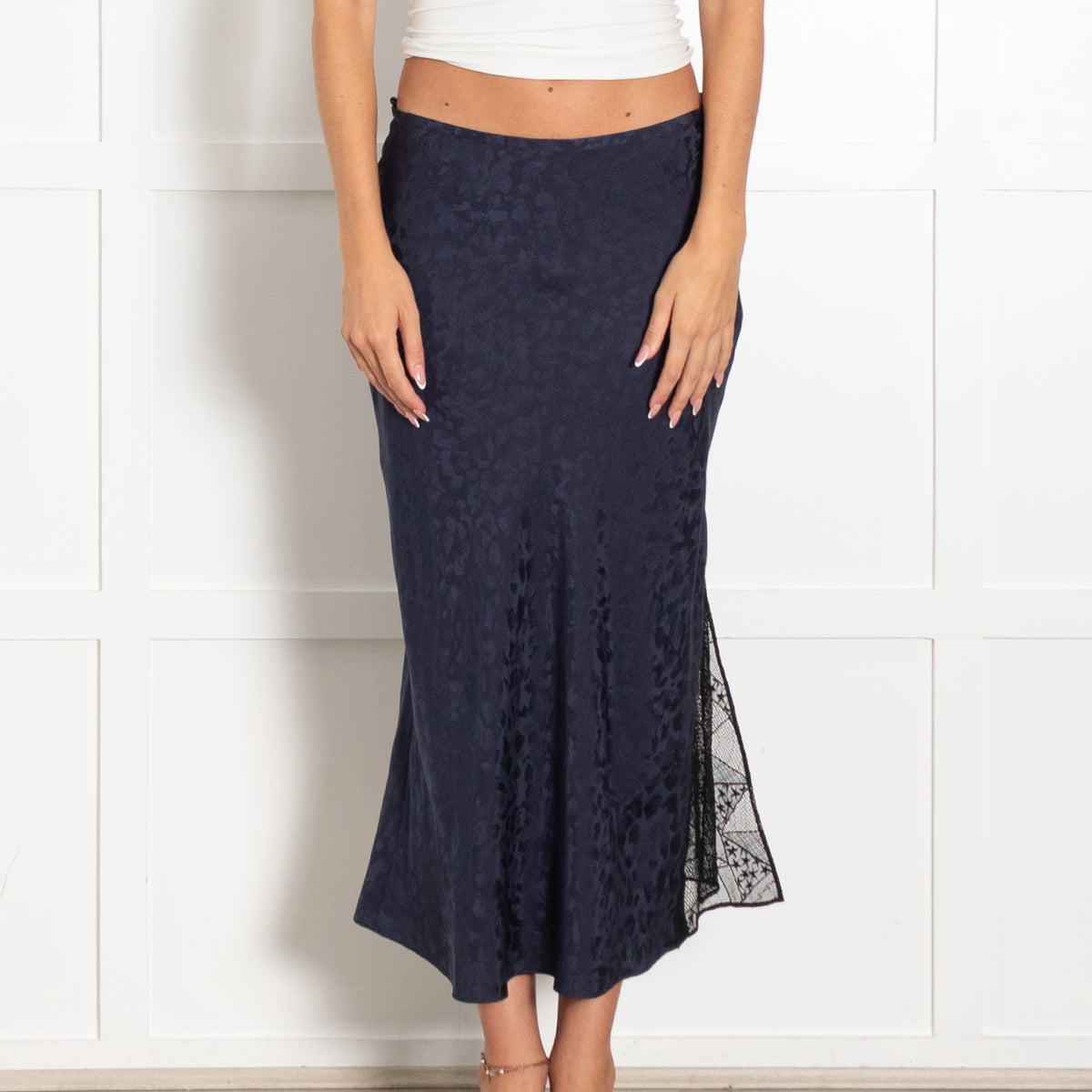Zadig & Voltaire Navy Silk Skirt With Lace Detail