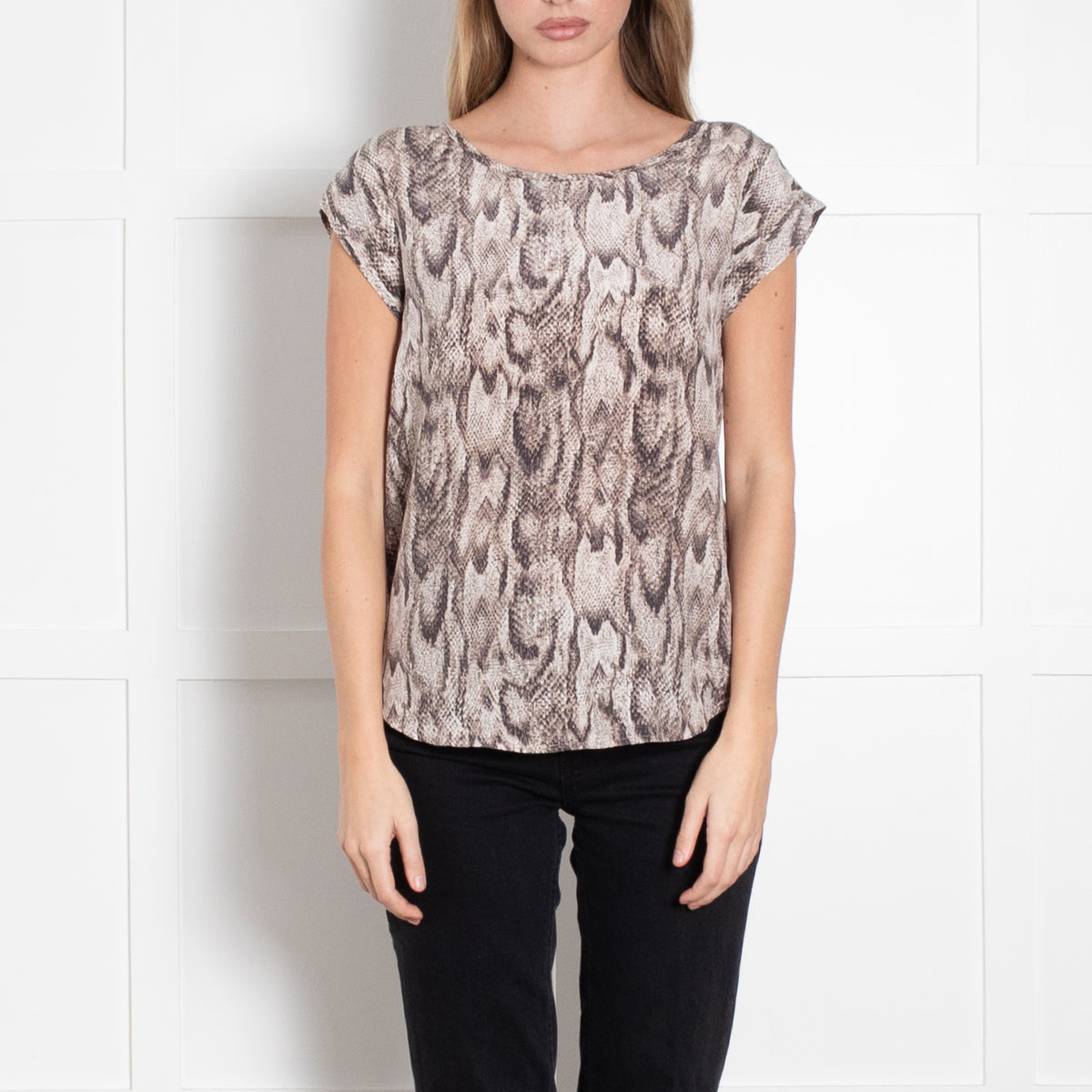 Joie Grey Cream Snake Print Silk Sleeveless Top