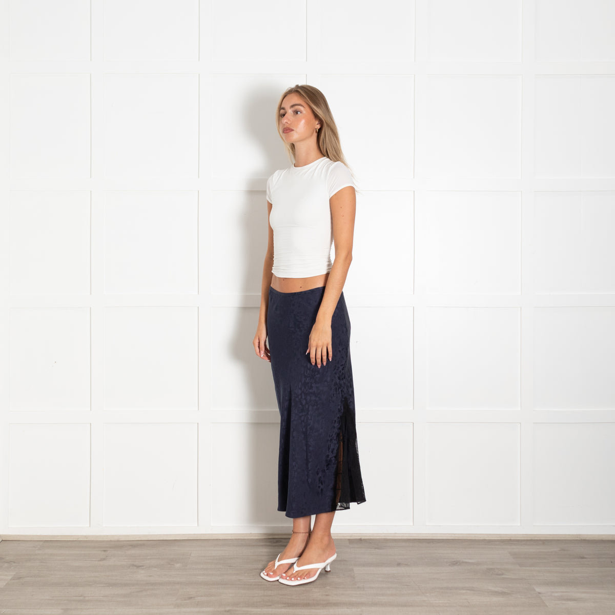 Zadig & Voltaire Navy Silk Skirt With Lace Detail