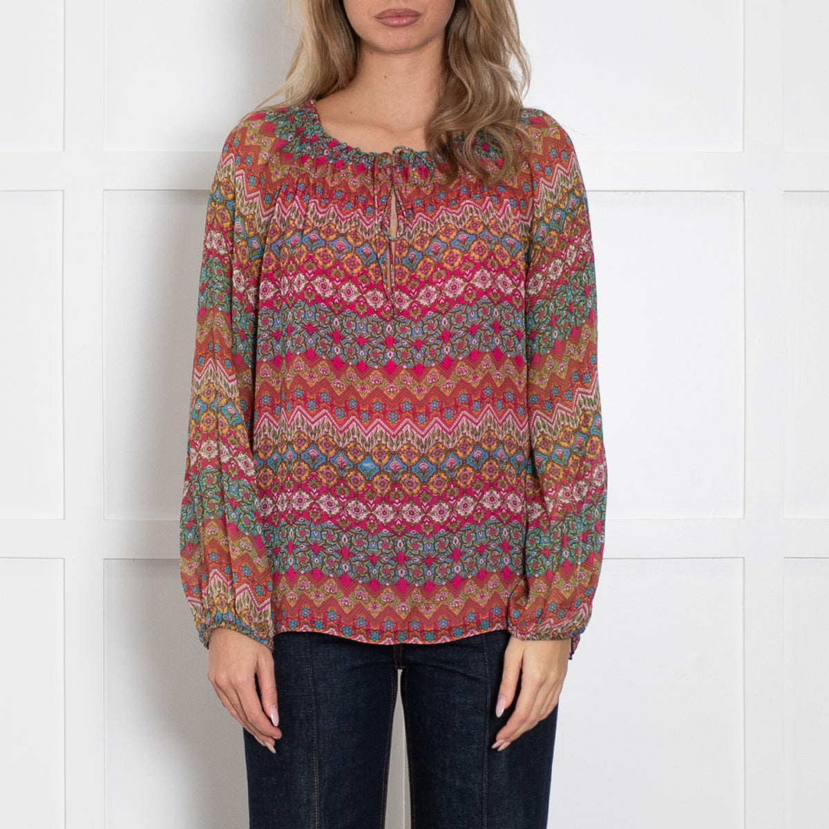 Diane Von Furstenberg Pink Multi Floral Silk Long Sleeve Blouse