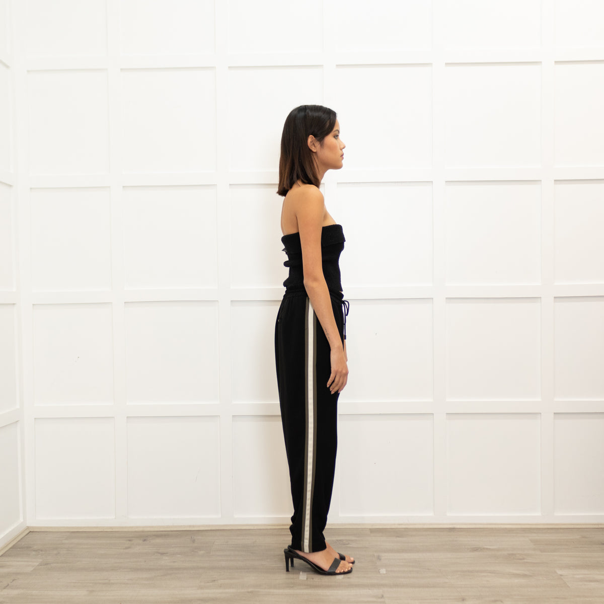 Me + Em Black Cream Side Stripe Joggers