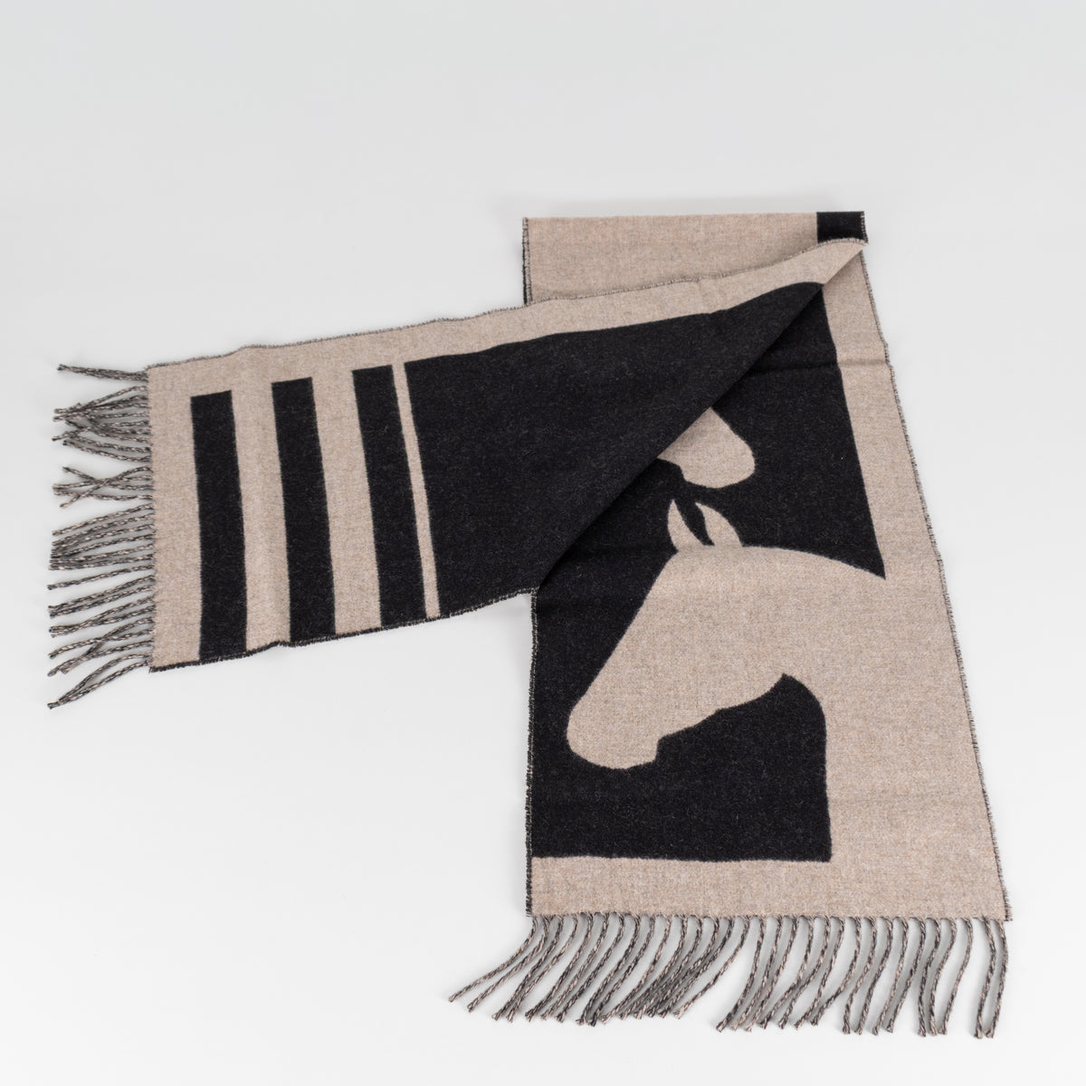 Hermes Beige Black Casaque Love Story Scarf