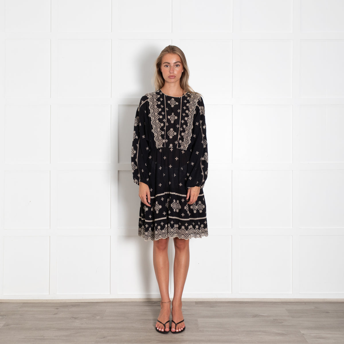 Scarlett Poppies Black Dress With Cream Embroidery