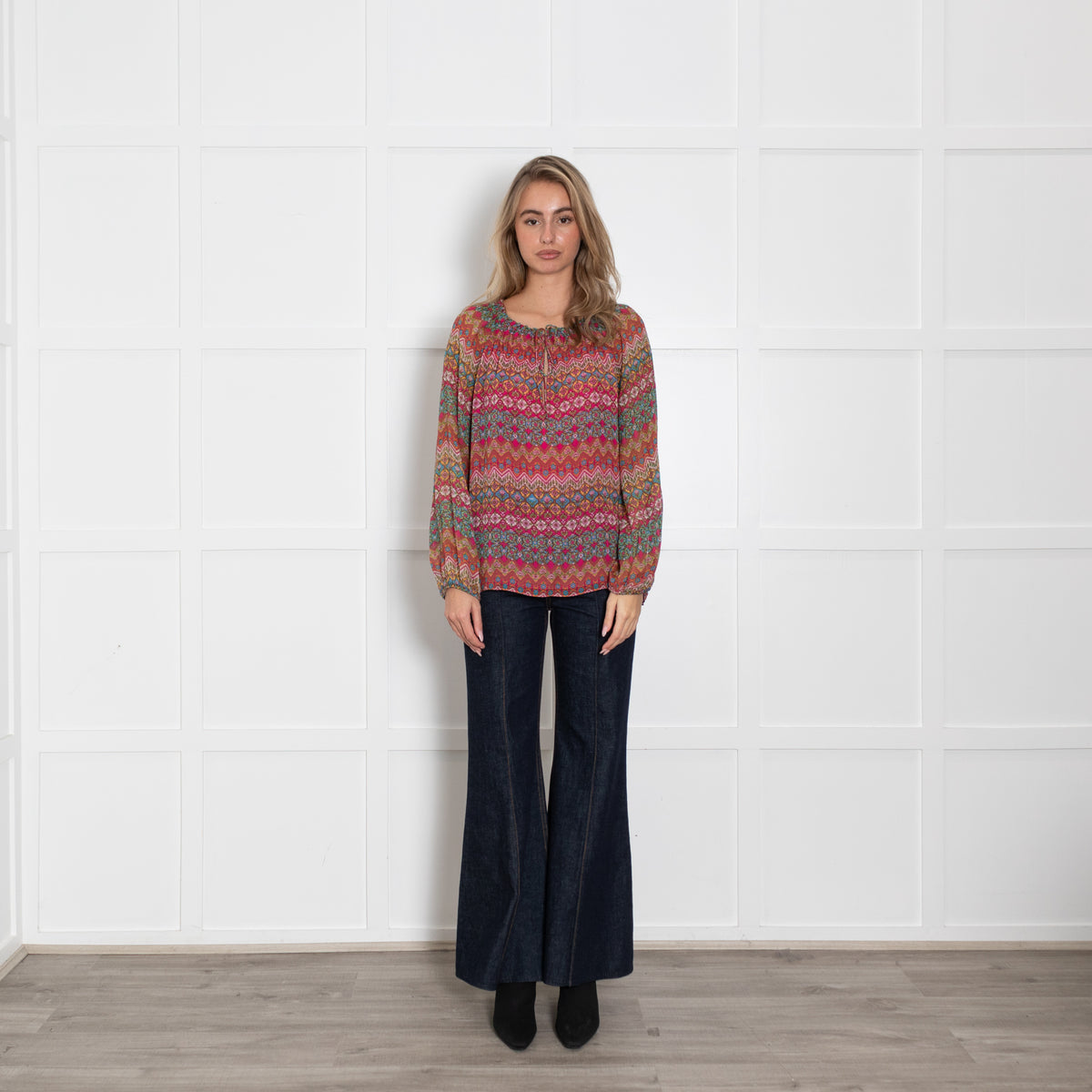 Diane Von Furstenberg Pink Multi Floral Silk Long Sleeve Blouse