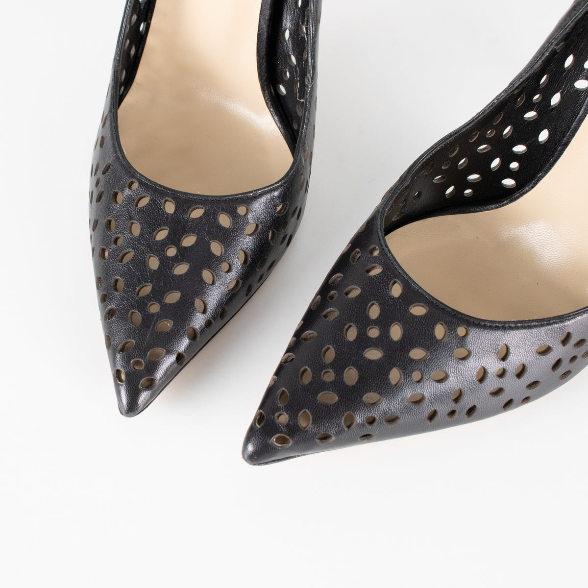 Jimmy Choo Black Perforated Leather Heeled Pointy Shoes