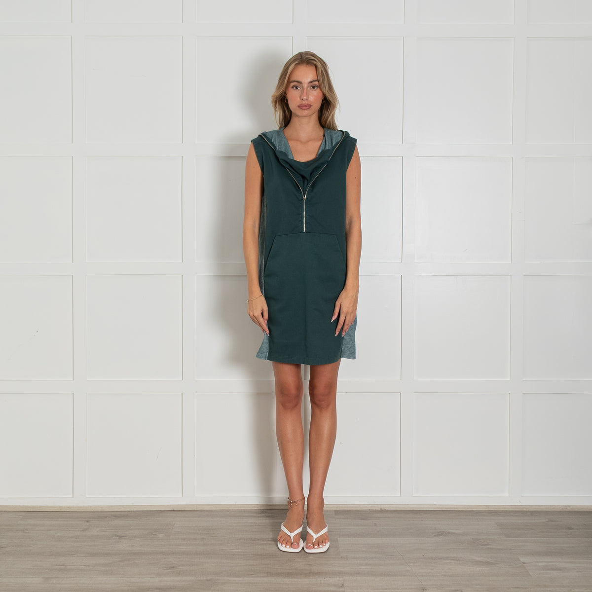 MM6 Maison Margiela Forest Green Zip Hooded Sleeveless Dress