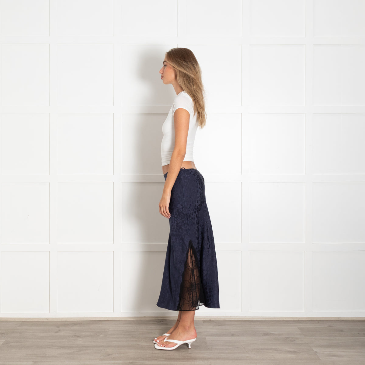 Zadig & Voltaire Navy Silk Skirt With Lace Detail