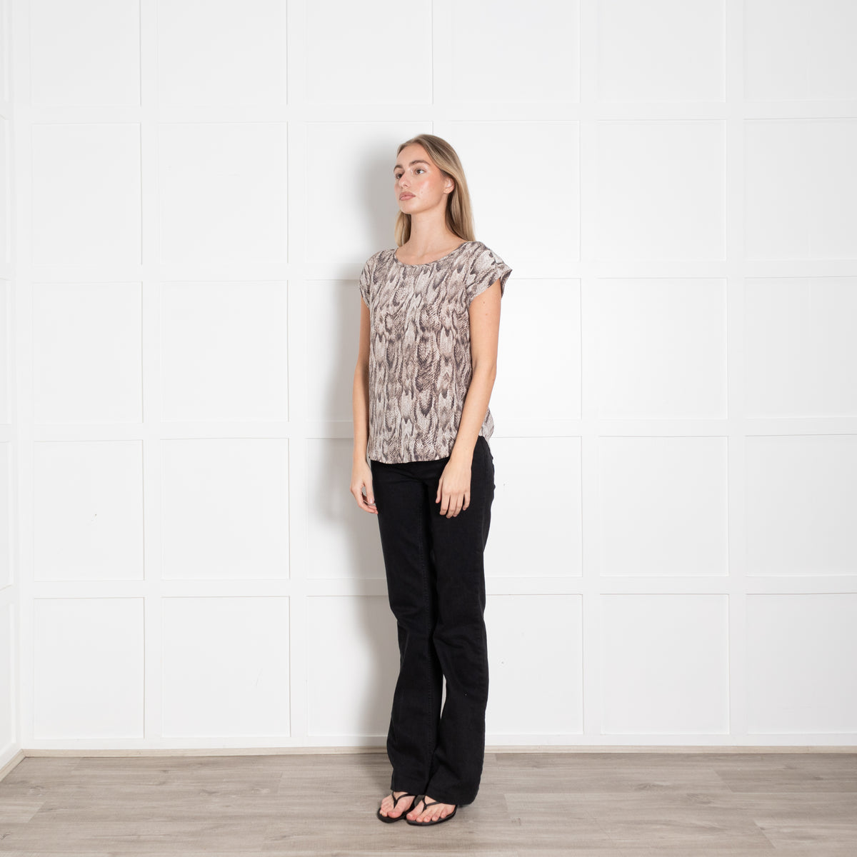 Joie Grey Cream Snake Print Silk Sleeveless Top
