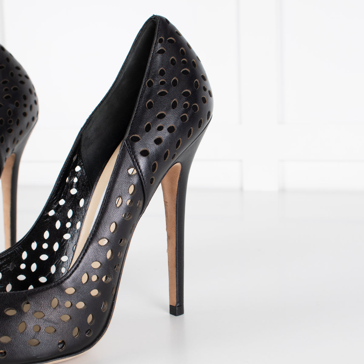 Jimmy Choo Black Perforated Leather Heeled Pointy Shoes
