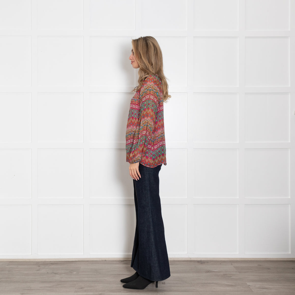 Diane Von Furstenberg Pink Multi Floral Silk Long Sleeve Blouse