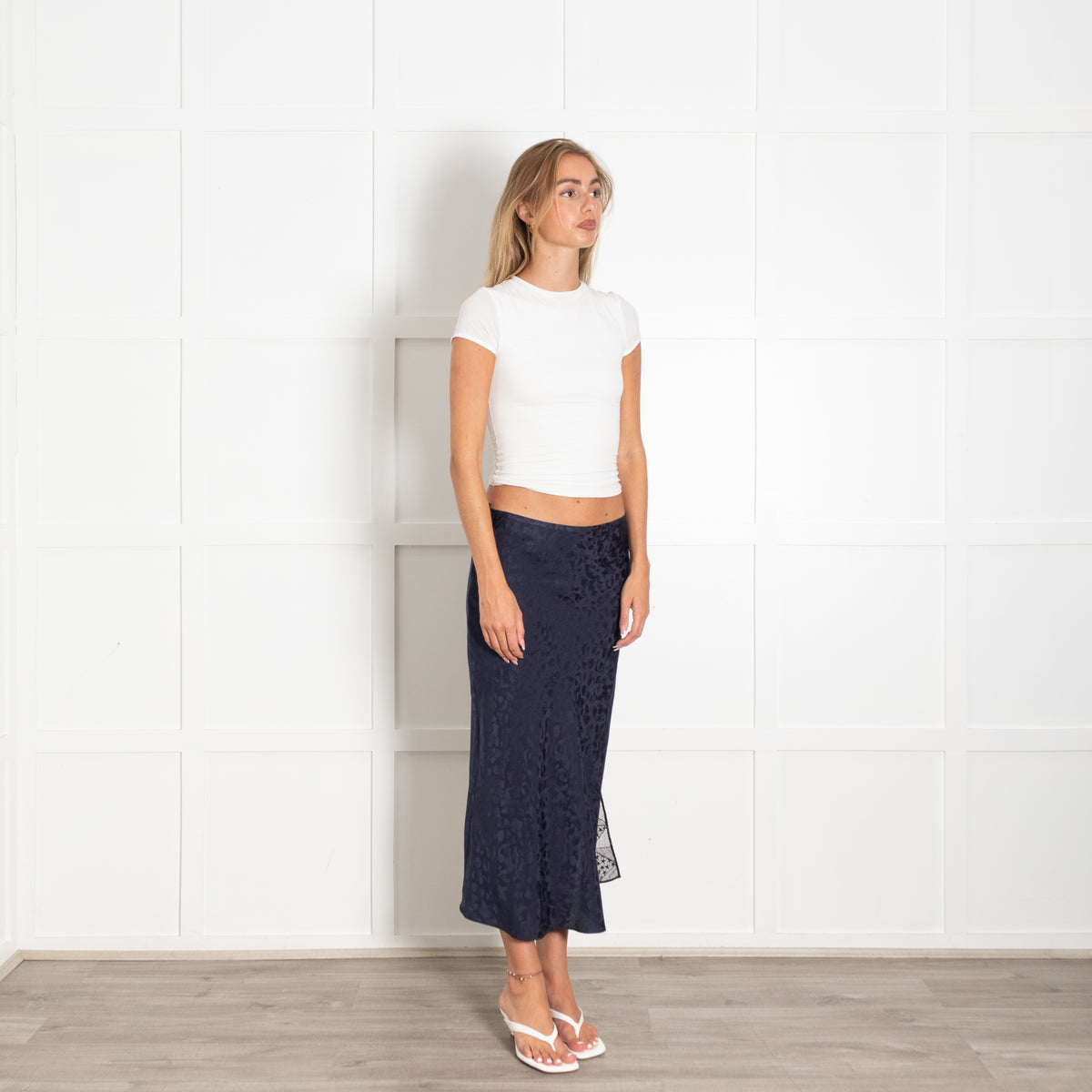 Zadig & Voltaire Navy Silk Skirt With Lace Detail