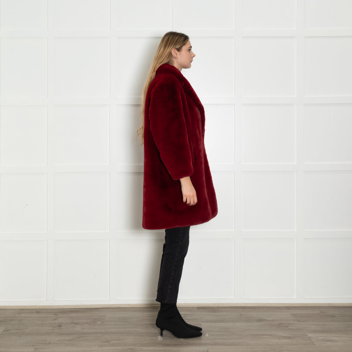 Sandro Red Faux Fur Coat