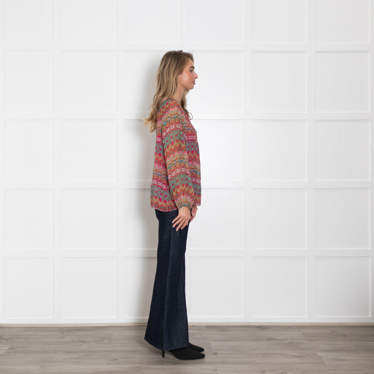 Diane Von Furstenberg Pink Multi Floral Silk Long Sleeve Blouse