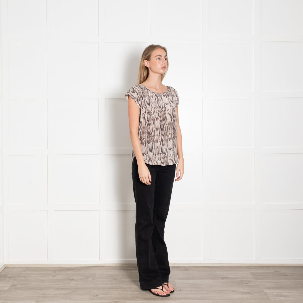 Joie Grey Cream Snake Print Silk Sleeveless Top