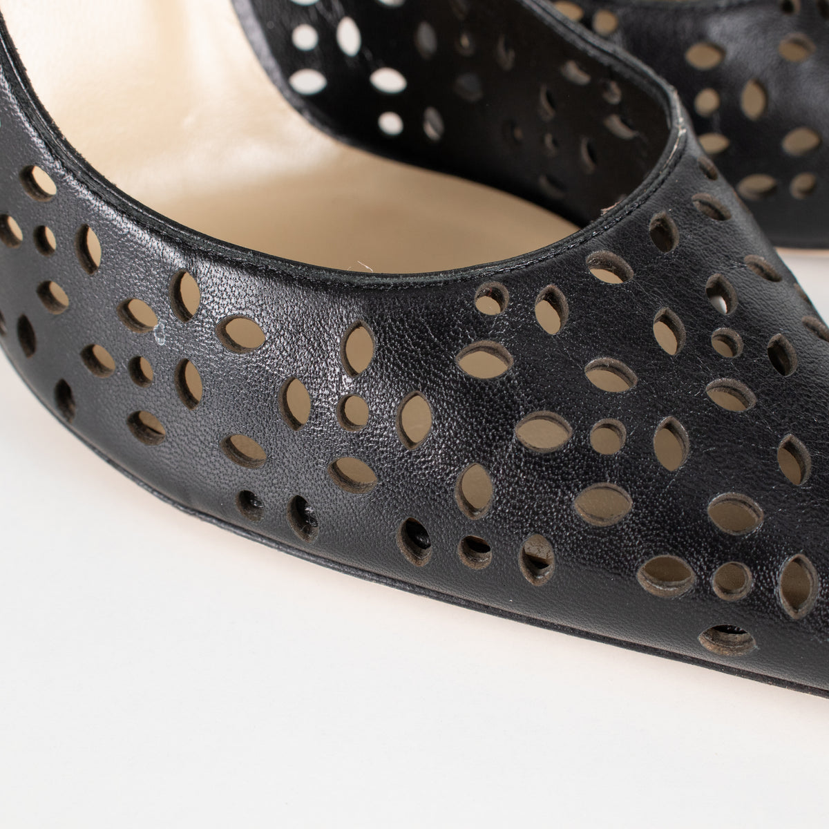 Jimmy Choo Black Perforated Leather Heeled Pointy Shoes
