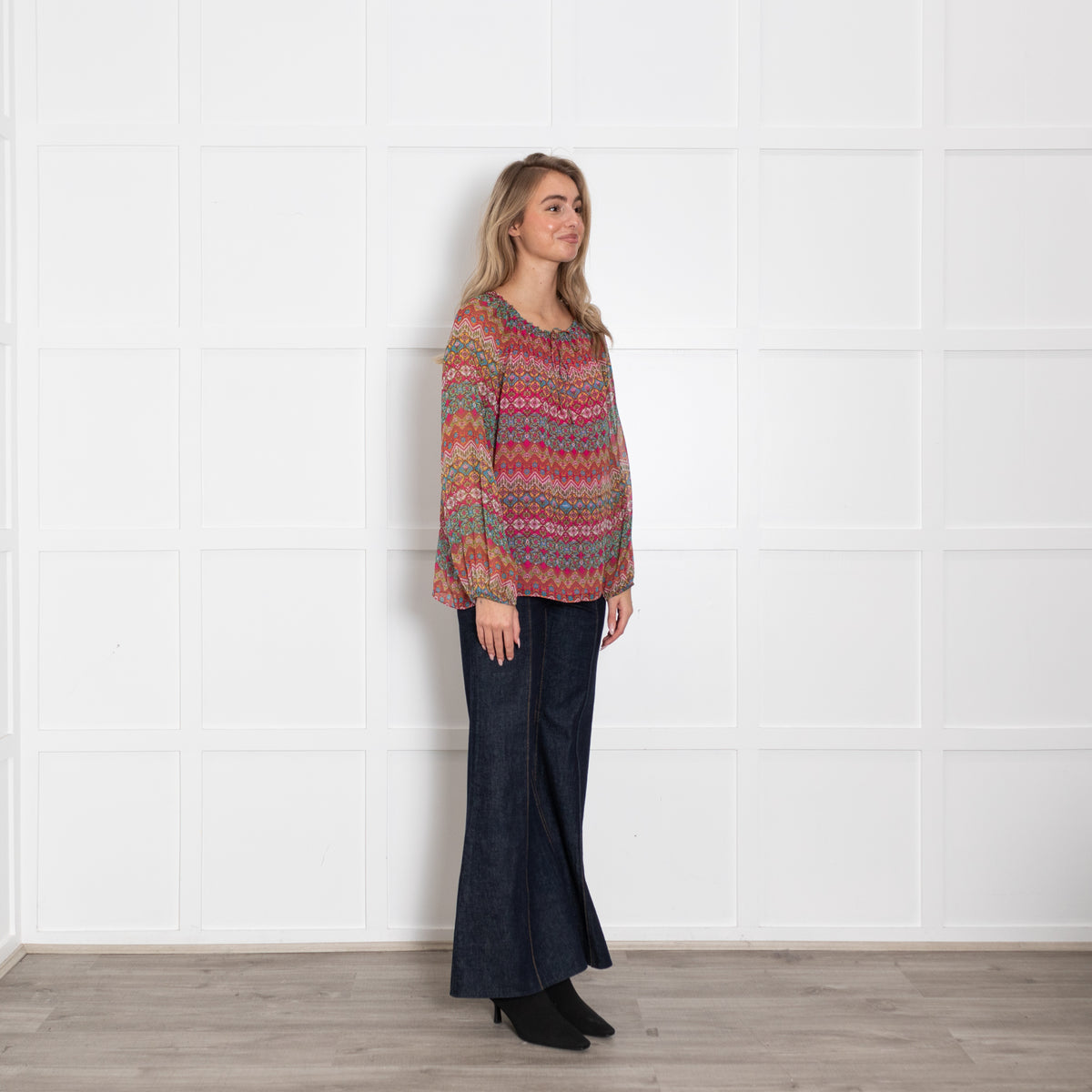 Diane Von Furstenberg Pink Multi Floral Silk Long Sleeve Blouse