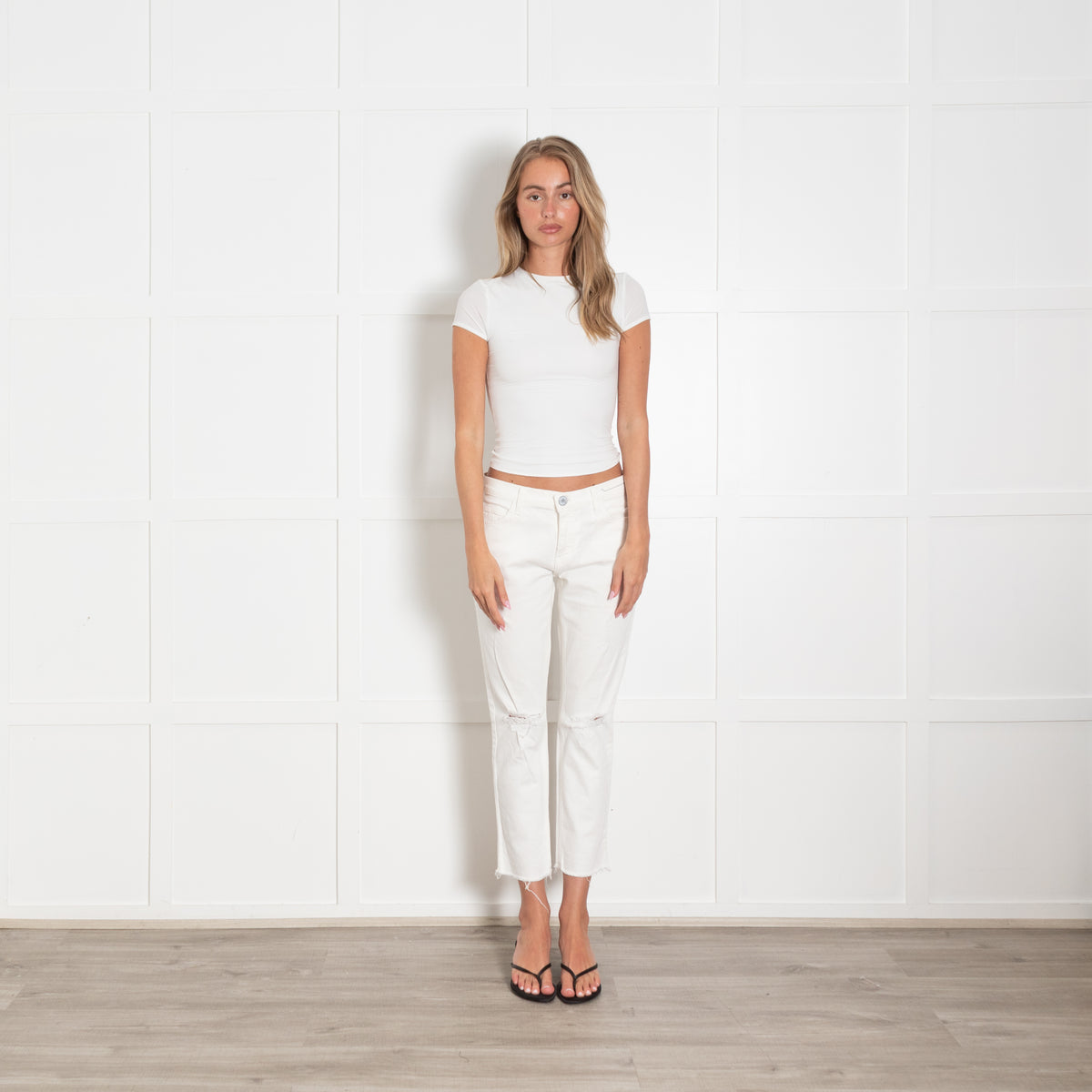 Current Elliott White Distressed Narrow Leg Jeans