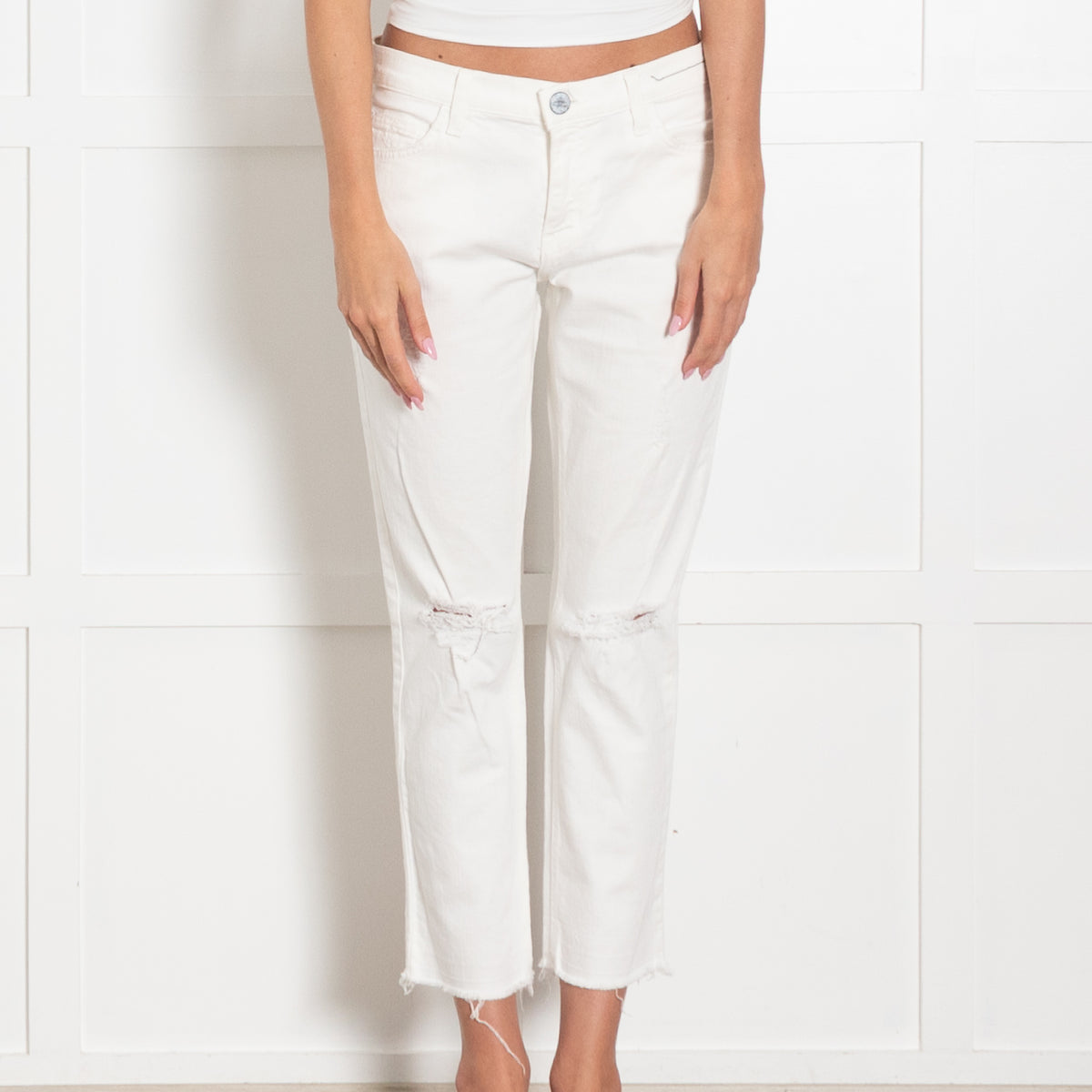 Current Elliott White Distressed Narrow Leg Jeans