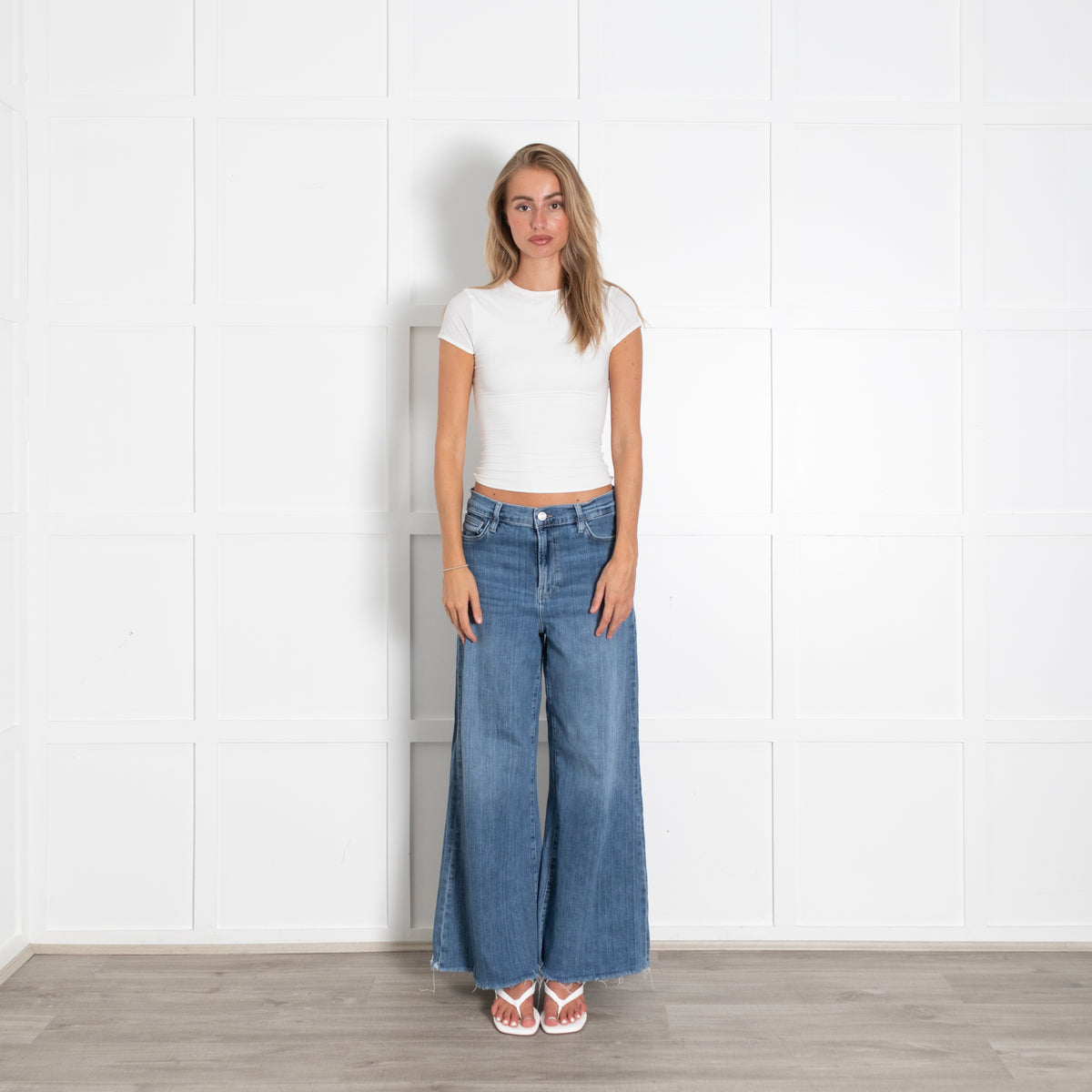 Frame Blue Raw Edge Palazzo Denim Trousers