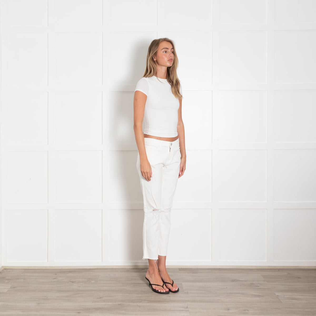 Current Elliott White Distressed Narrow Leg Jeans